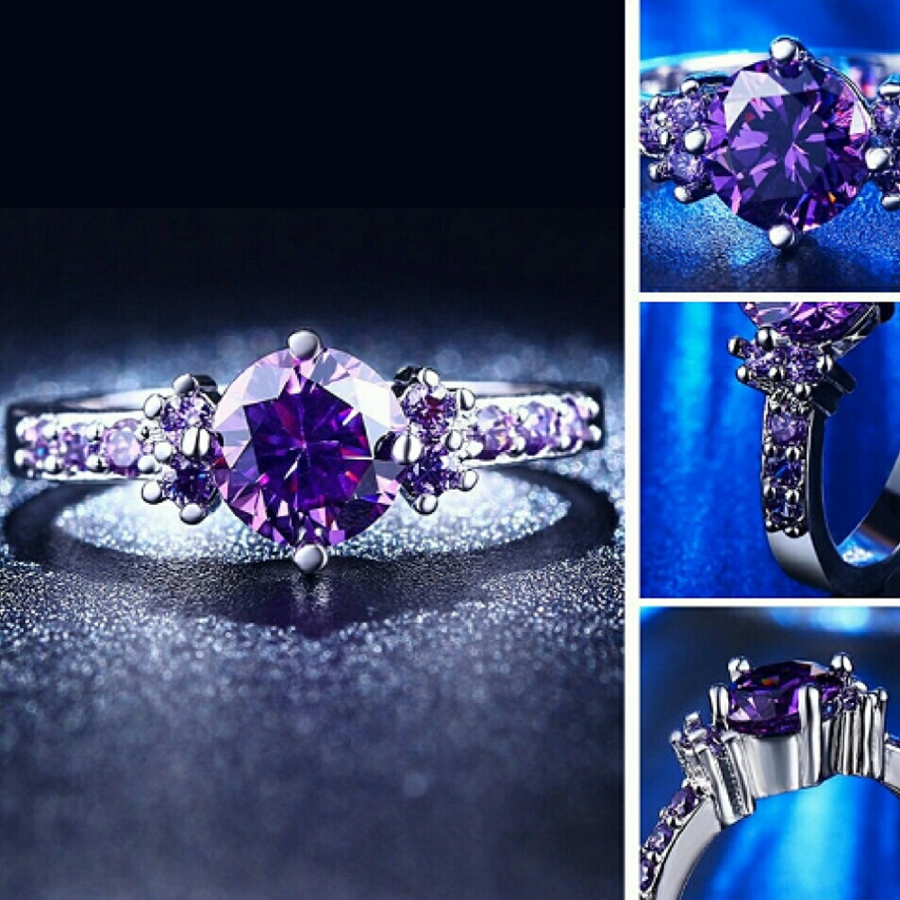 White Gold Sterling Silver Amethyst Purple…